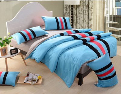 厂家直供 鑫燕子布业运动风素色条纹全棉四件套，舒适床品新选择